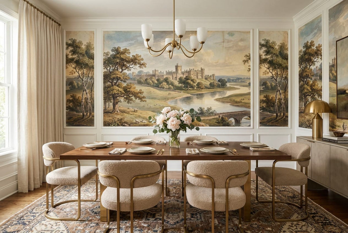 Ochre Gold Old World Manor Vintage Jungle Wallpaper Mural in gold