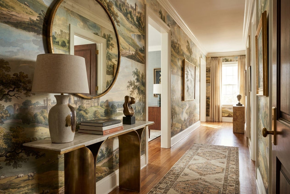 Ochre Gold Old World Manor Vintage Jungle Wallpaper Mural in gold