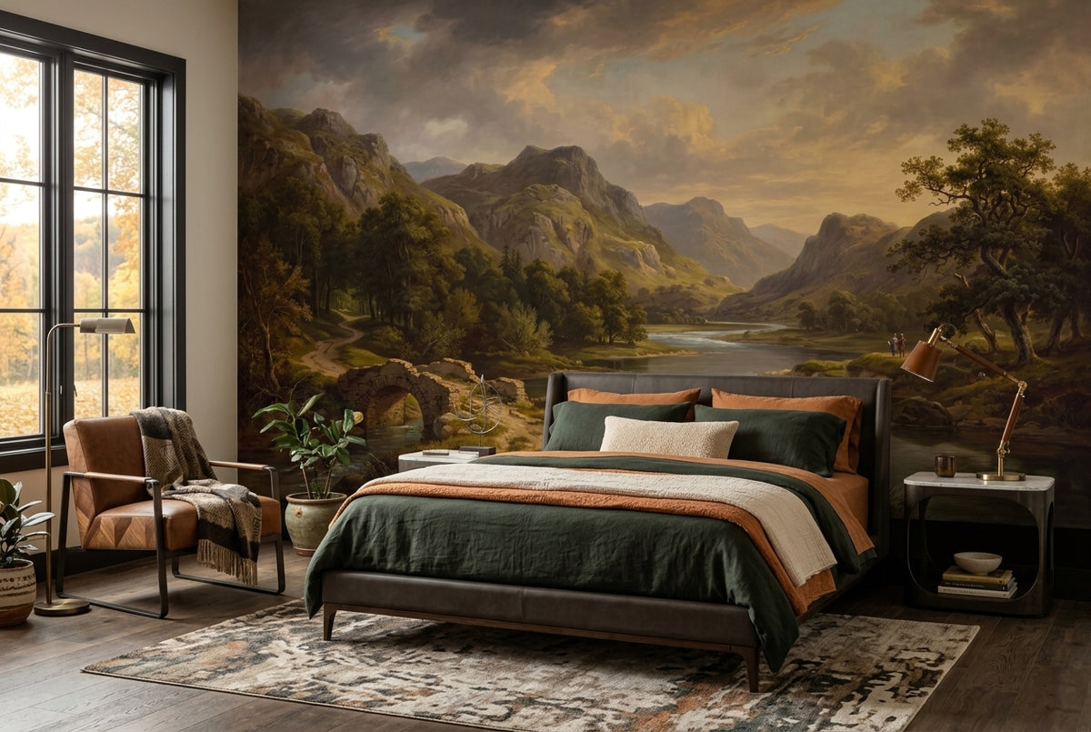 gold mountain lake wallpaper mural custom stick on bedroom removable non woven vinyl
