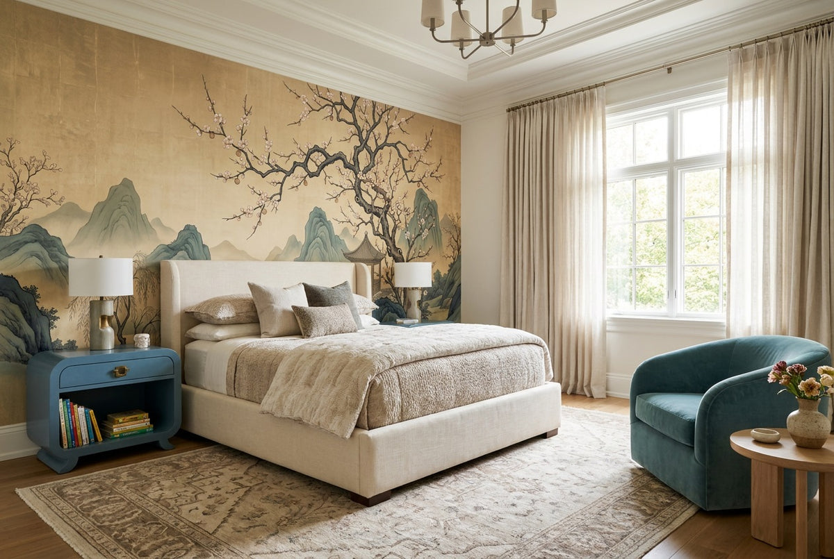 gold mountains bedroom custom peel and stick non woven vinyl removable wallpaper mural