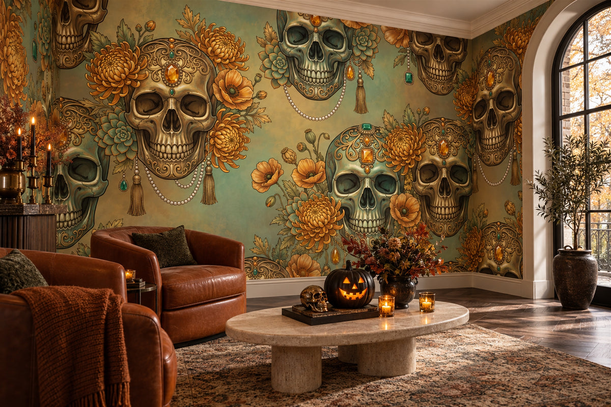 gold skulls living room custom self adhesive removable non woven vinyl wallpaper mural