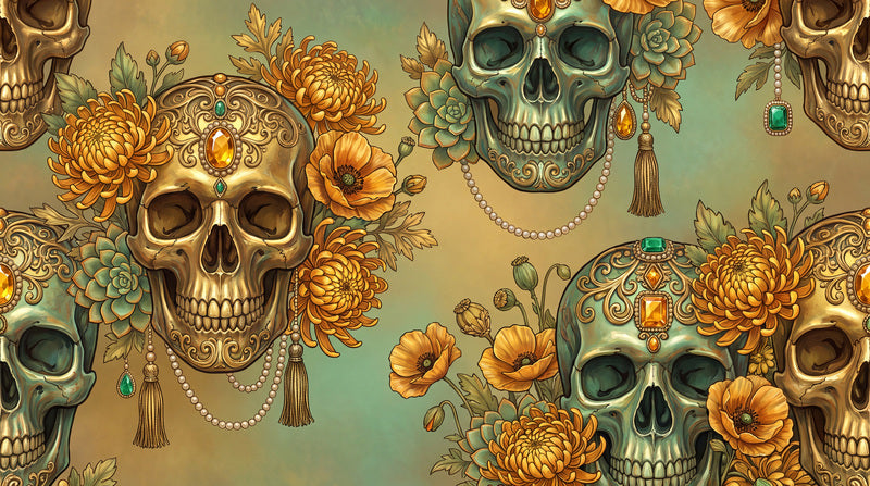 Gold Skull Pattern Halloween Wallpaper Mural
