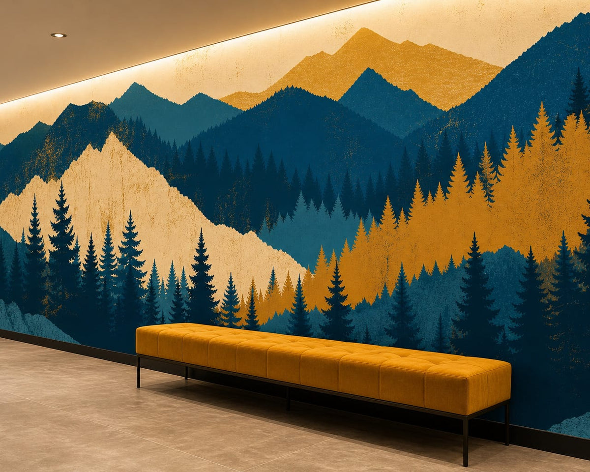 Golden Teal Pine Wallpaper Mural product view