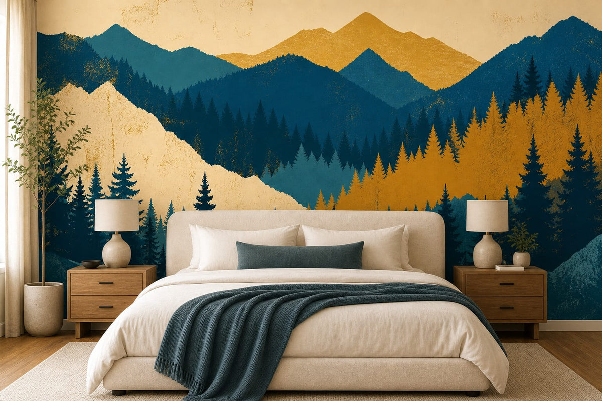 Golden Teal Pine Wallpaper Mural product view