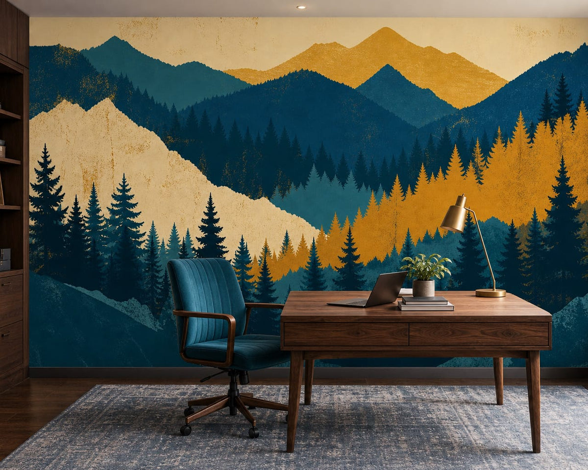 Golden Teal Pine Wallpaper Mural product view