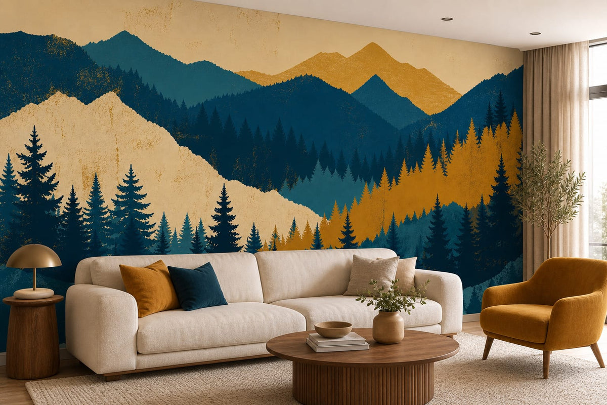 Golden Teal Pine Wallpaper Mural product view