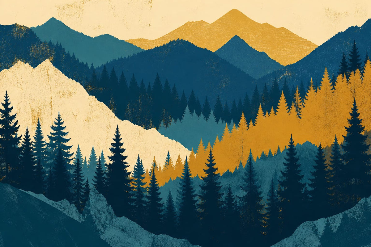 Golden Teal Pine Wallpaper Mural product view