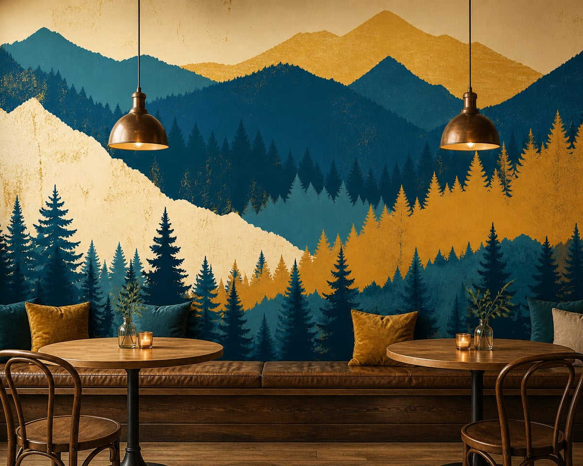 Golden Teal Pine Wallpaper Mural product view