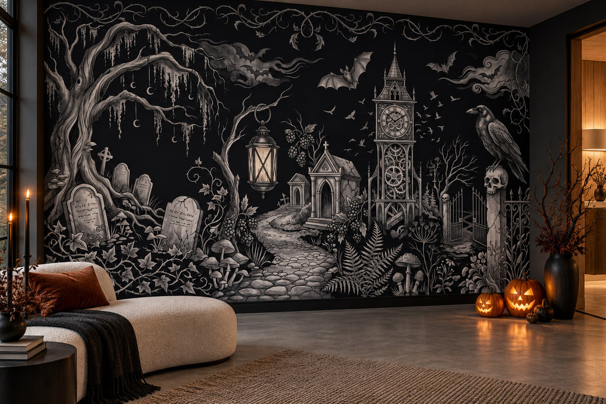 gothic black clock custom stick on wallpaper mural entry removable non woven vinyl