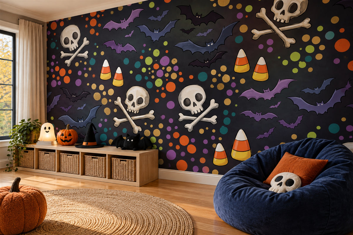 gothic black skulls playroom custom stick on removable non woven vinyl wallpaper mural
