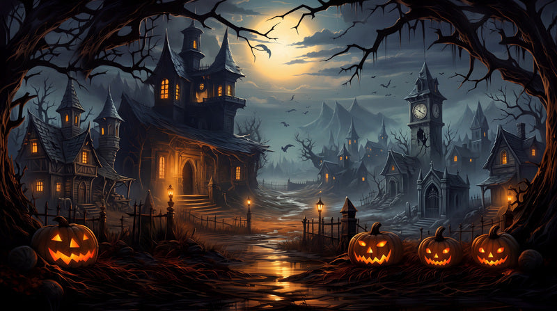 Dark Haunted Town Halloween Wallpaper Mural