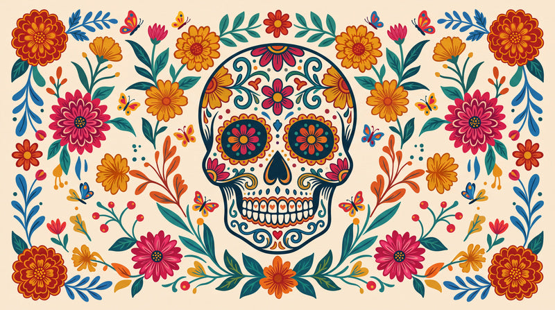 Cream Sugar Skull Floral Halloween Wallpaper Mural