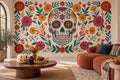 Cream Sugar Skull Floral Halloween Wallpaper Mural