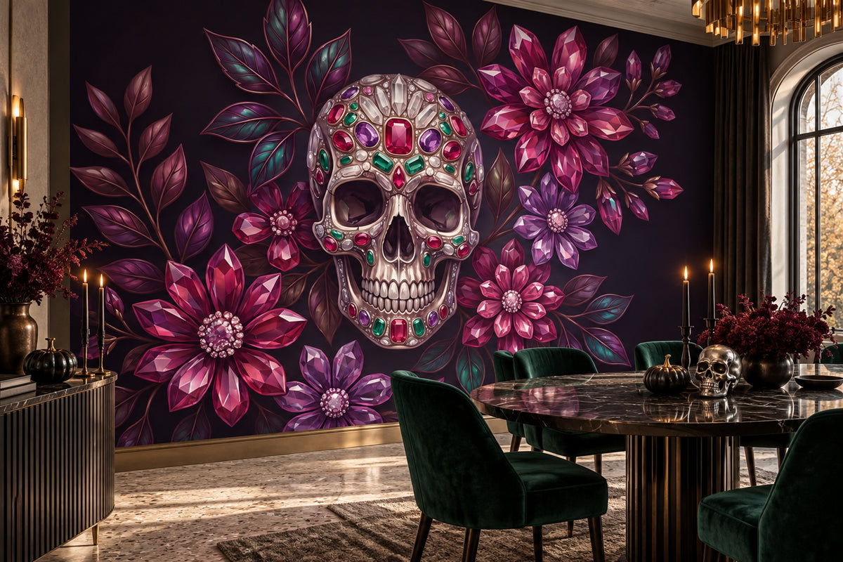 gothic purple skull dining custom stick on removable non woven vinyl wallpaper mural