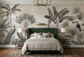 Peacock and Toucan Gray Jungle Wallpaper Mural