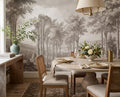 Misty Monochrome Forest Landscape Mural Wallpaper