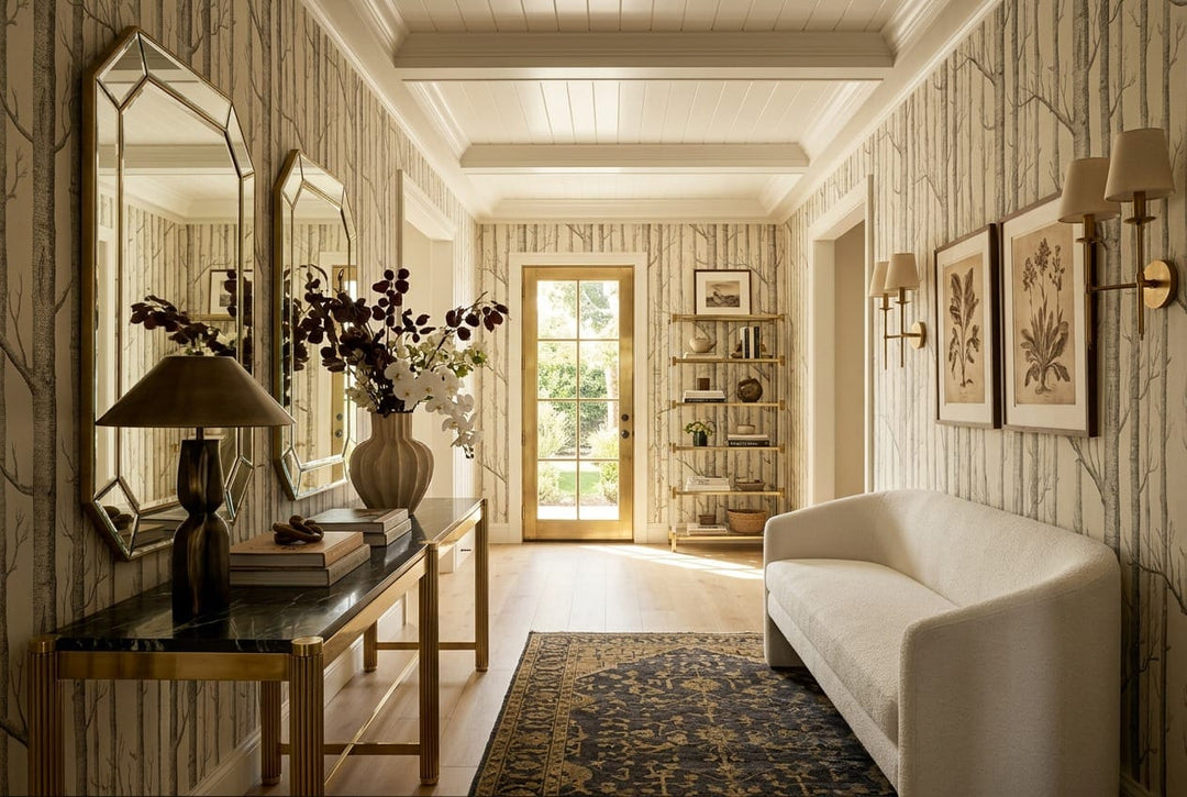 Light Gray Minimalist Nordic Birch Forest Wallpaper Mural in gray