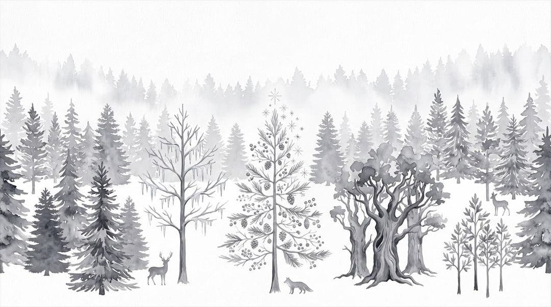 Mysterious Ice Gray Nordic Winter Forest Wallpaper Mural in gray