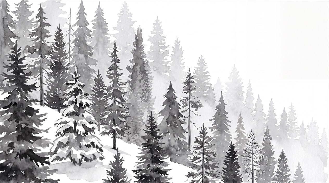 Dreamy Snow Gray Nordic Pine Winter Forest Wallpaper Mural