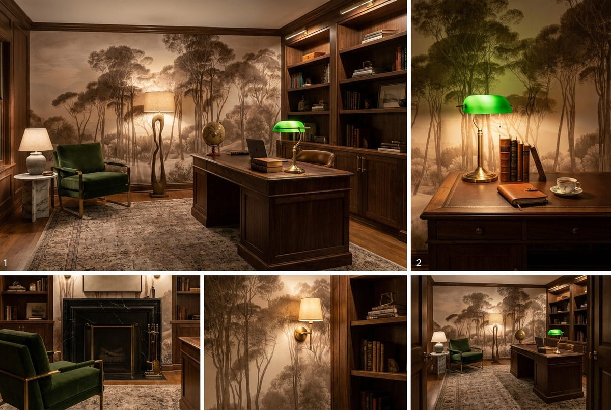 Earth Gray Hand Painted Tree Vintage Jungle Wallpaper Mural in gray