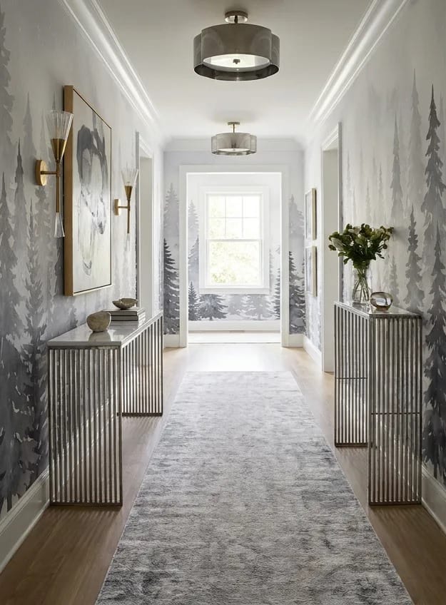 Festive Gray Nordic Christmas Winter Forest Wallpaper Mural in gray