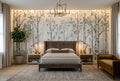 Cream Green Nordic Watercolor Birch Forest Wallpaper Mural