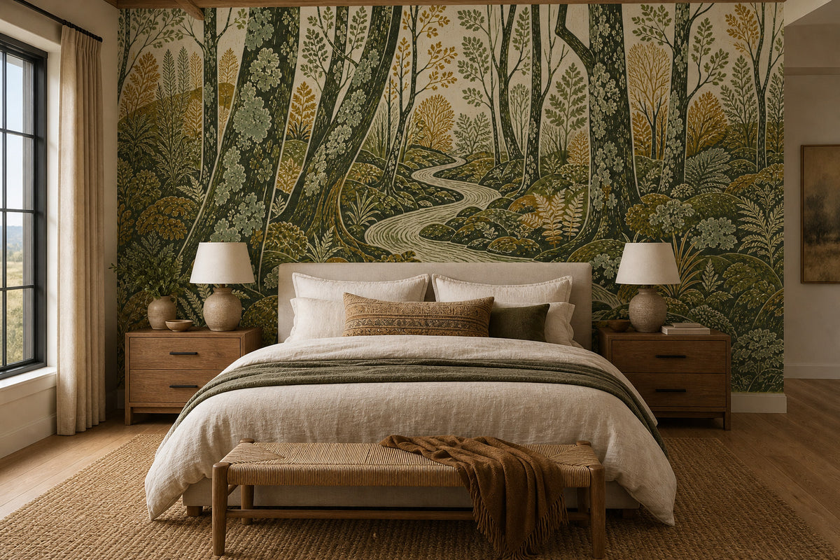 Green Blockprint Wallpaper Mural product view