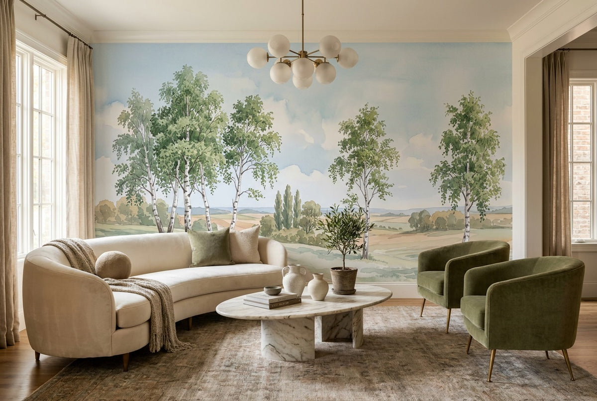 green birch wallpaper mural custom self adhesive living room removable non woven vinyl