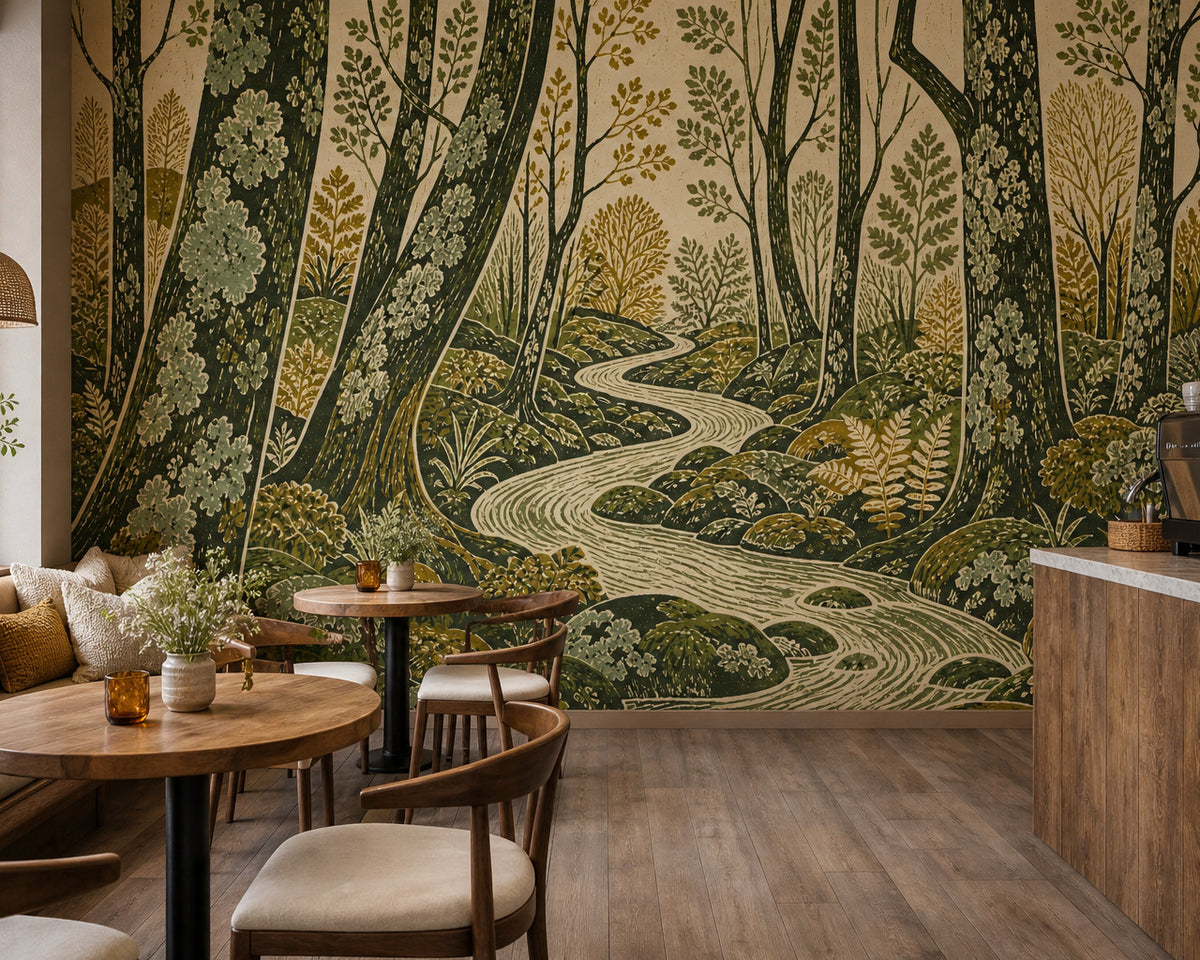 Green Blockprint Wallpaper Mural product view