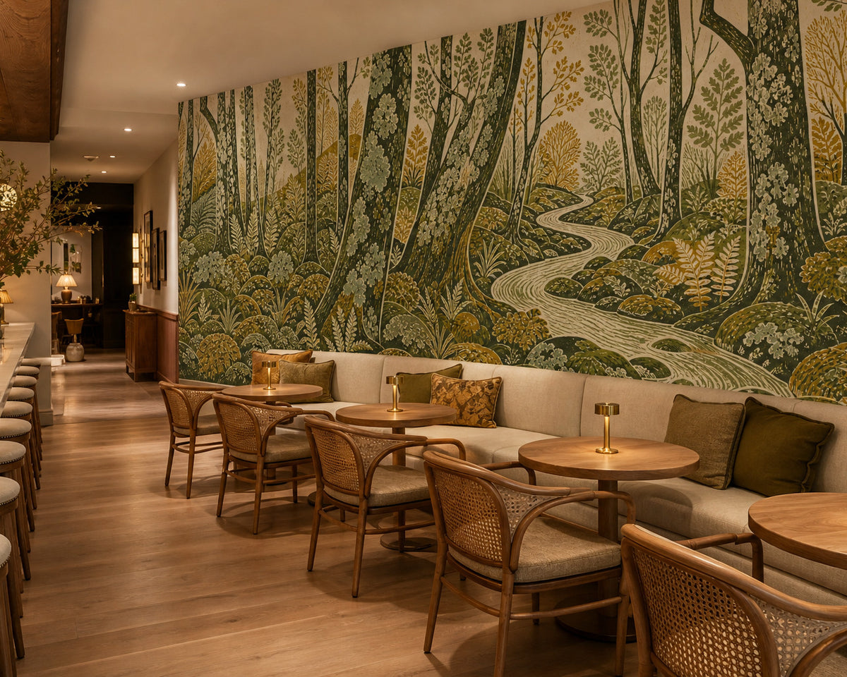 Green Blockprint Wallpaper Mural product view