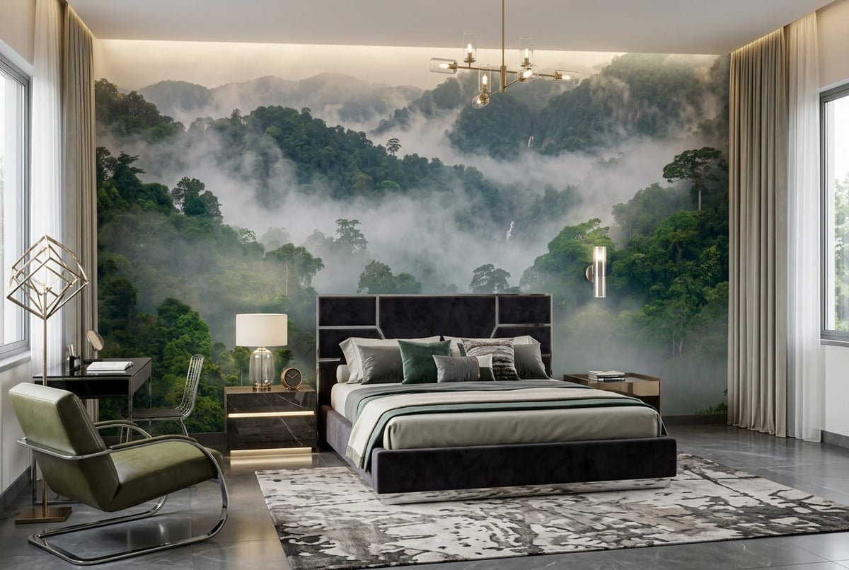 Emerald Green Photographic Tropical Misty Forest Wallpaper Mural scene image