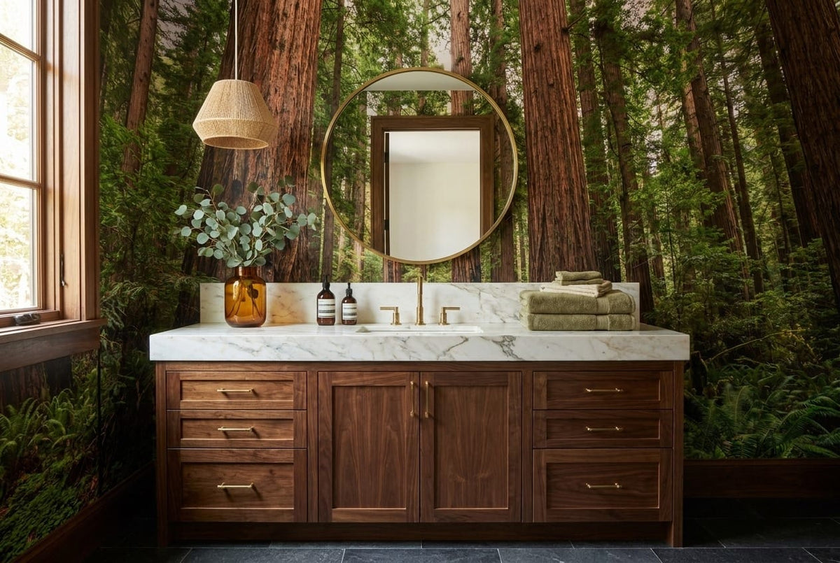Lush Fern Giant Redwood Grove Wallpaper Mural in green