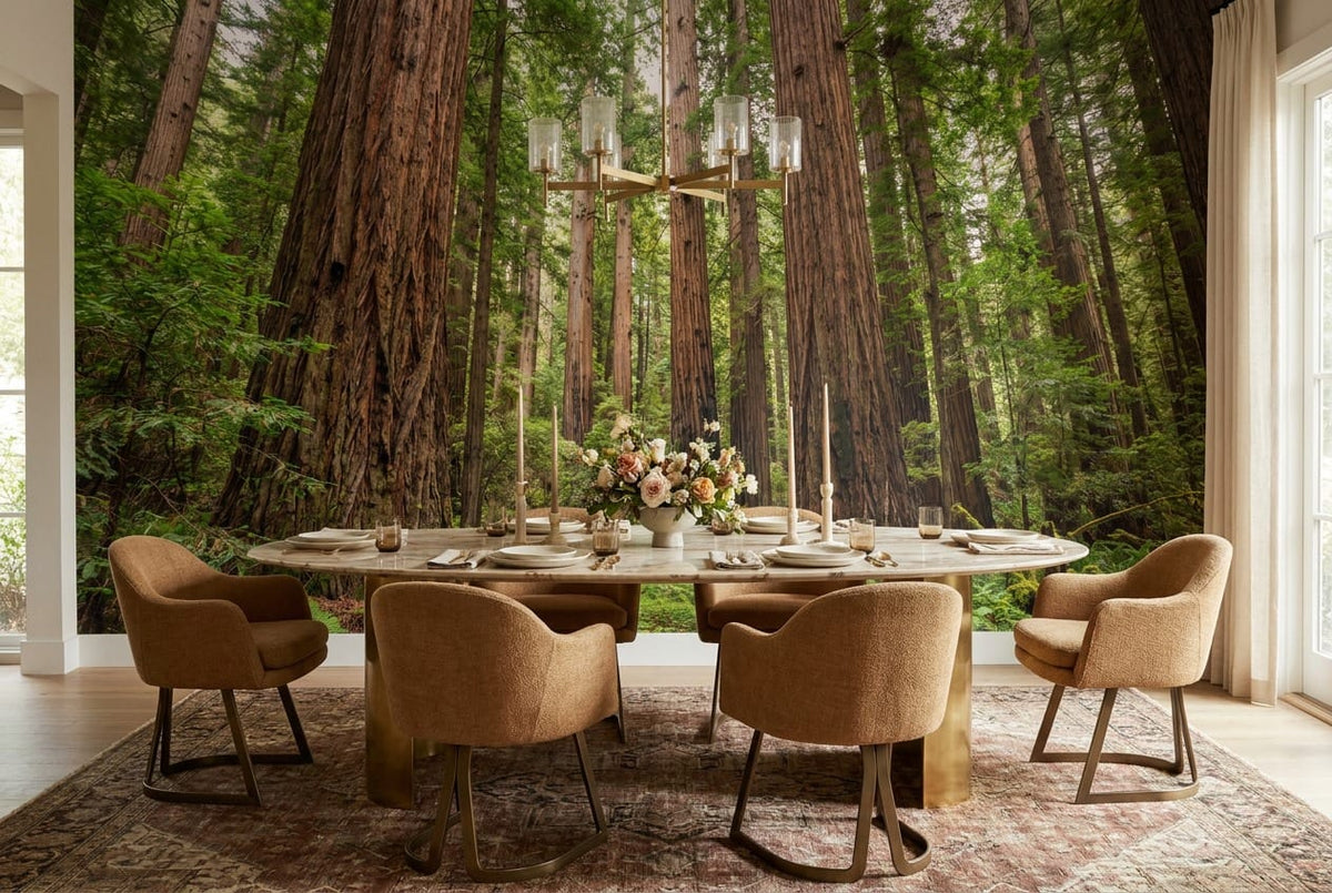 Lush Fern Giant Redwood Grove Wallpaper Mural in green