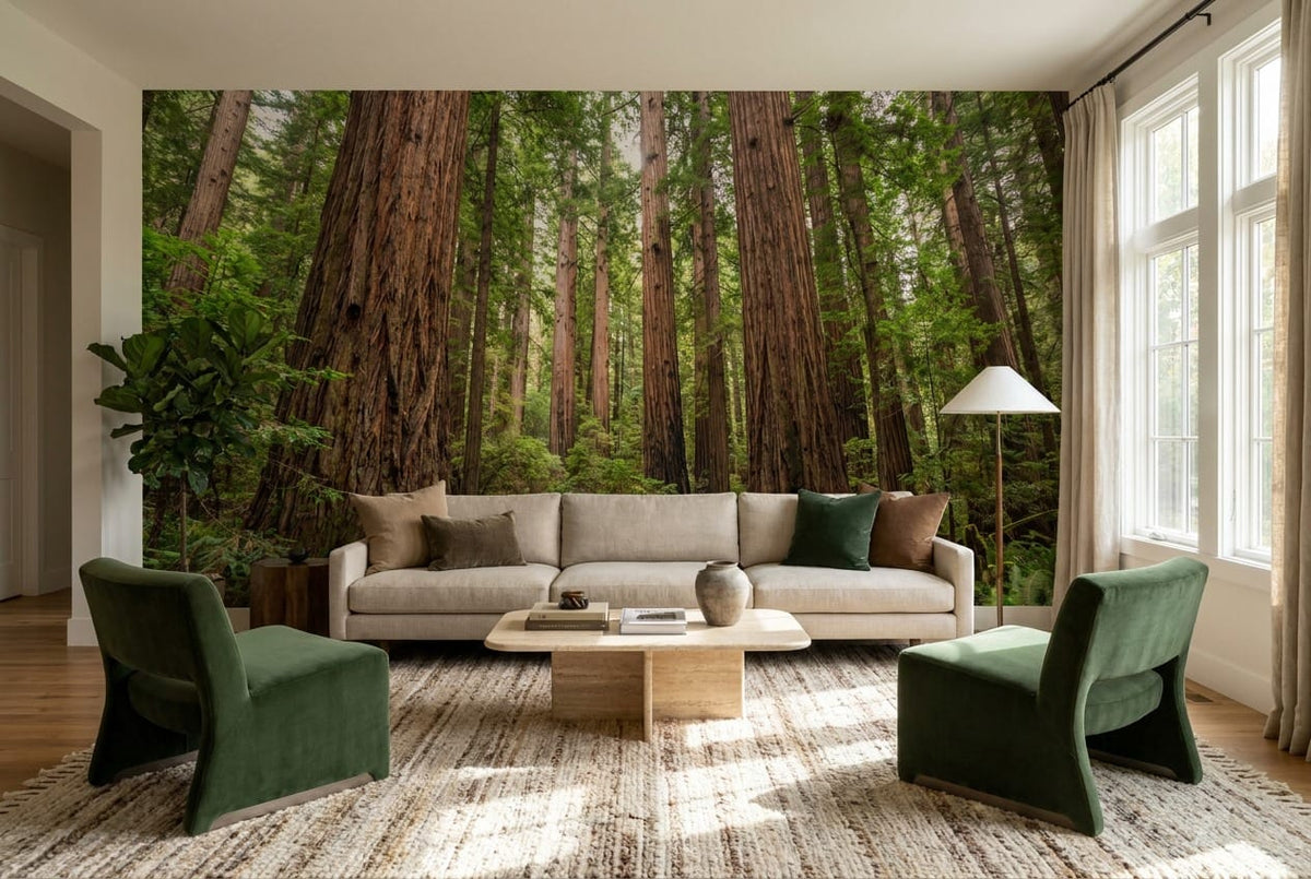 Lush Fern Giant Redwood Grove Wallpaper Mural in green