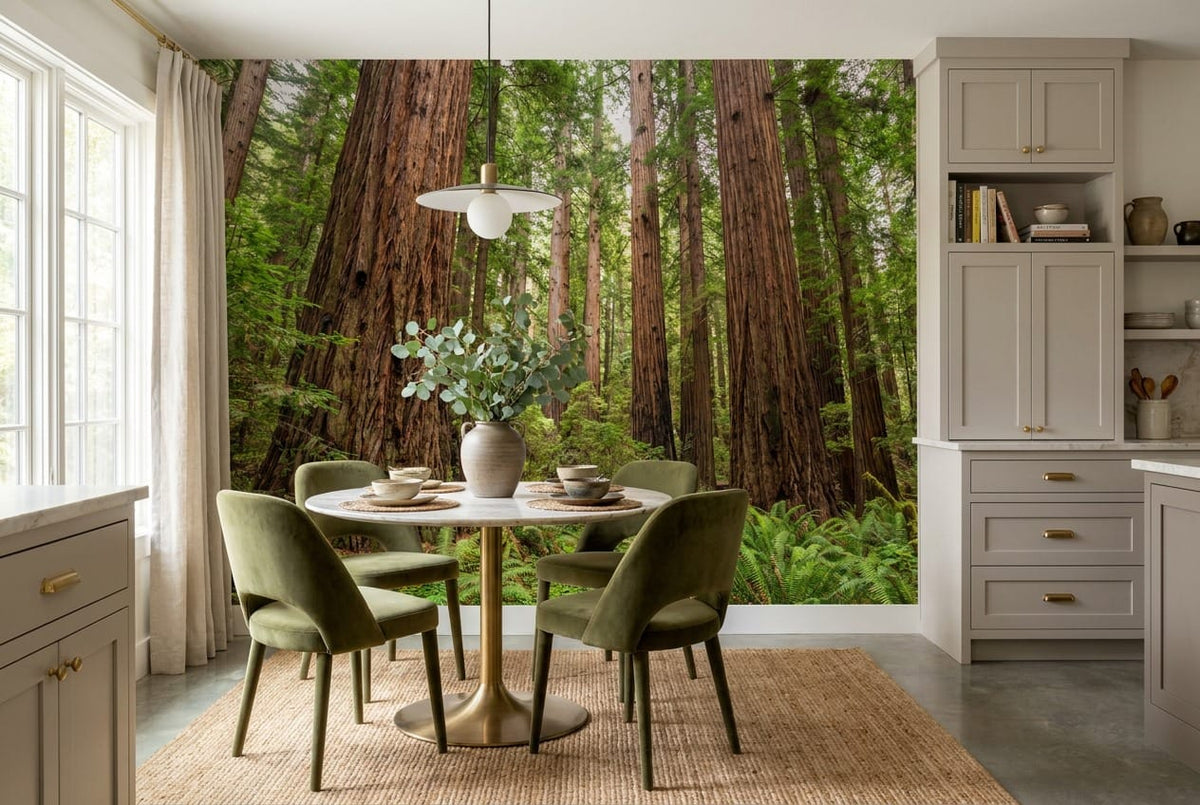 Lush Fern Giant Redwood Grove Wallpaper Mural in green