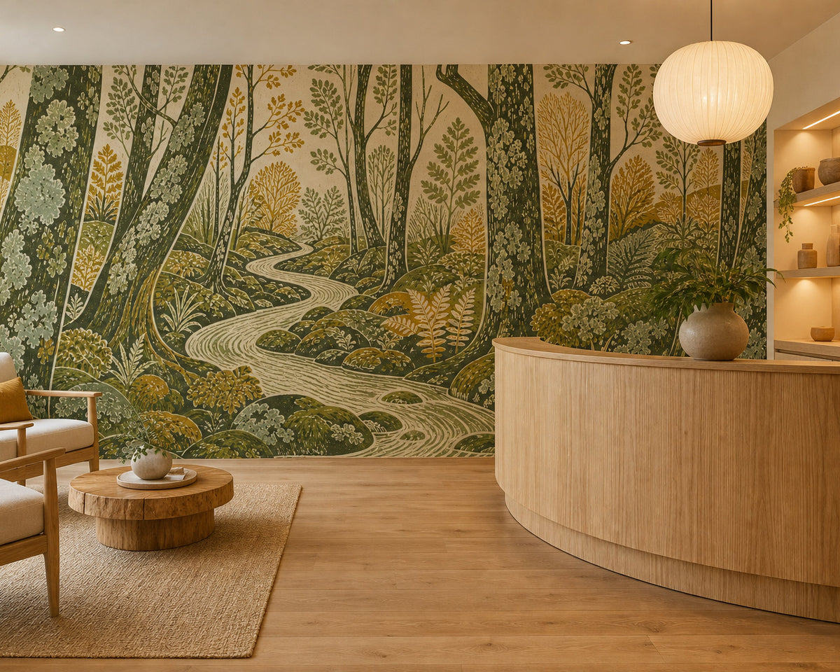 Green Blockprint Wallpaper Mural product view