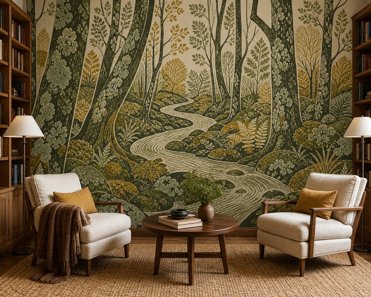 Green Blockprint Wallpaper Mural product view