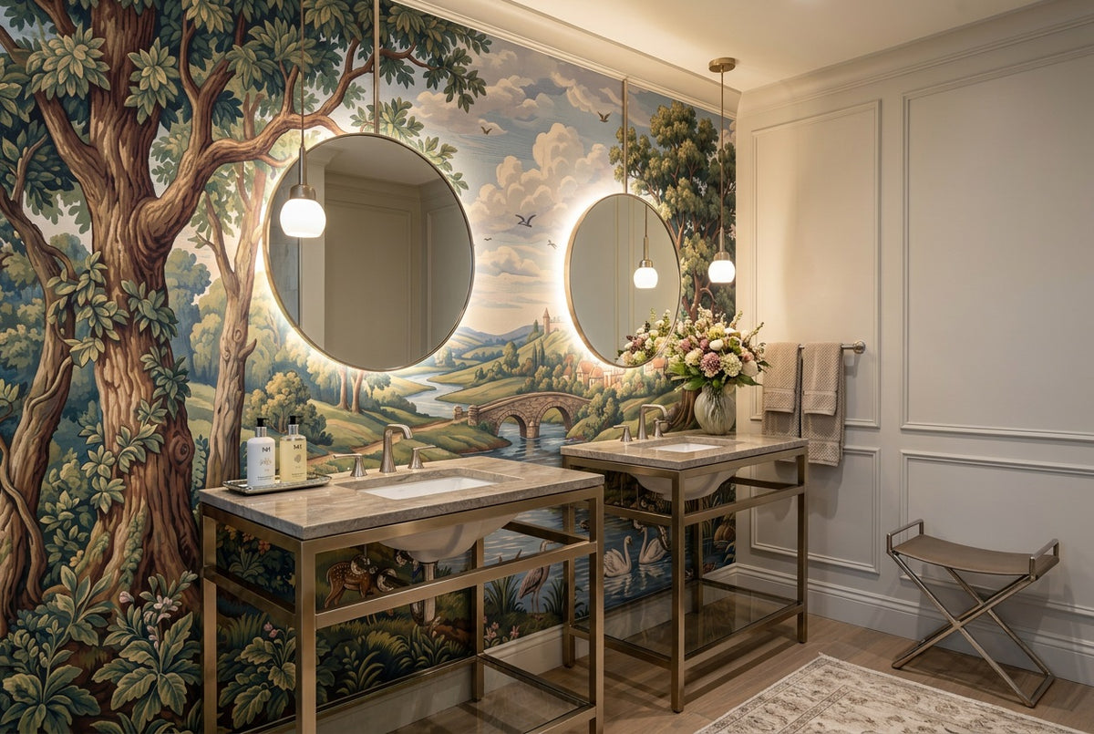 green deer bathroom custom self adhesive non woven vinyl removable wallpaper mural