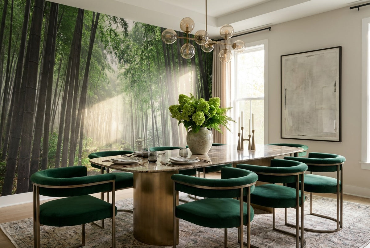 green dining bamboo forest wallpaper mural custom stick on non woven vinyl removable