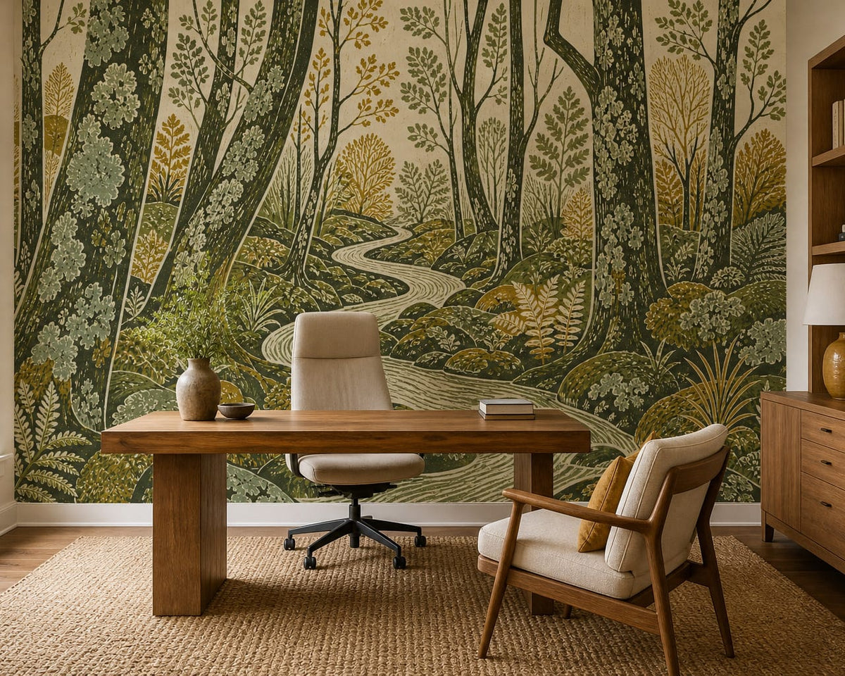 Green Blockprint Wallpaper Mural product view