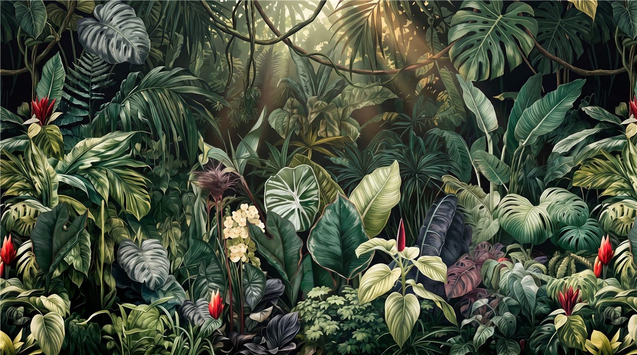 Dark Botanical Leaf Green Jungle Wallpaper Mural