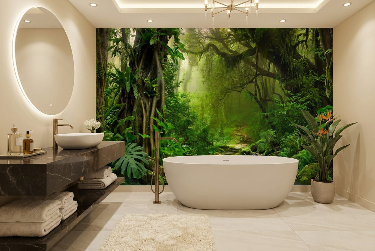 Sunlit River Path Green Jungle Wallpaper Mural in green
