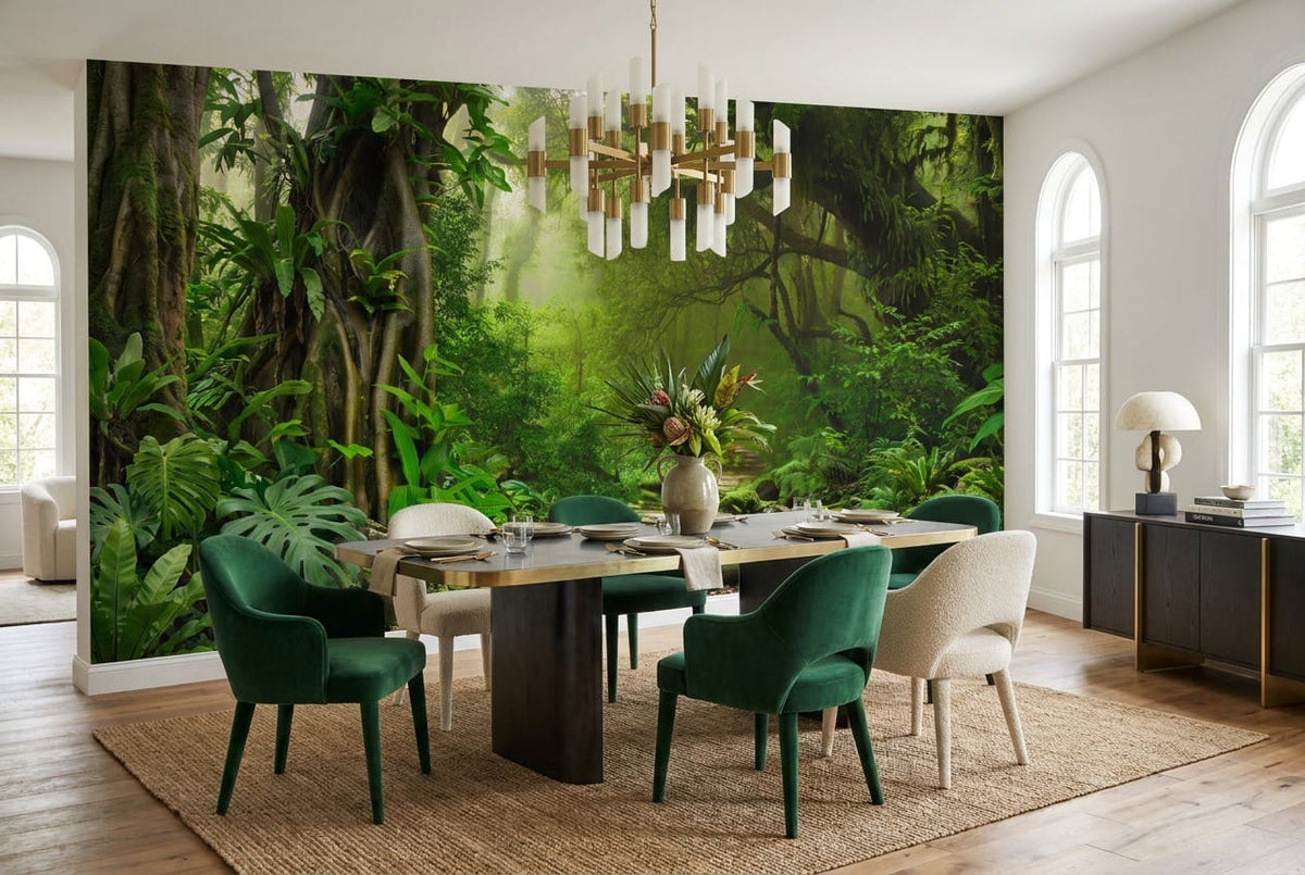 Sunlit River Path Green Jungle Wallpaper Mural in green
