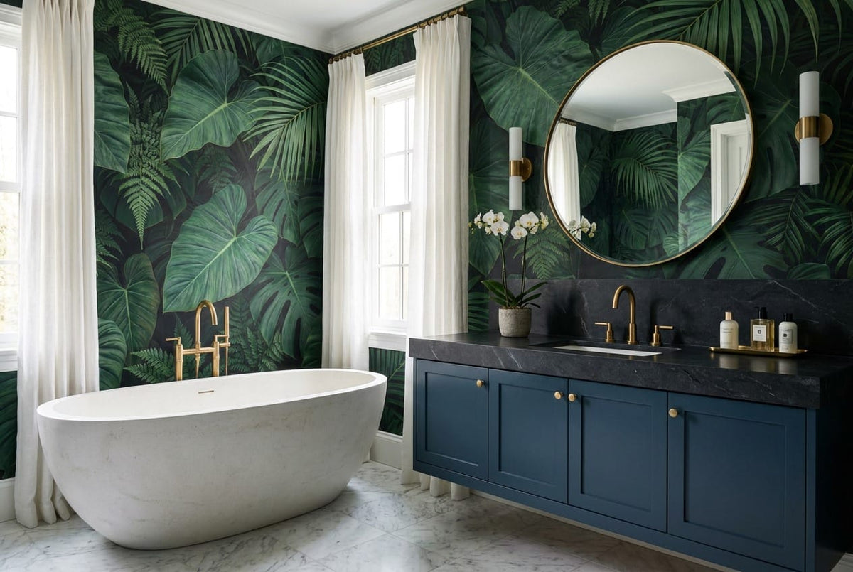 Deep Green Elephant Ear Jungle Wallpaper Mural in green