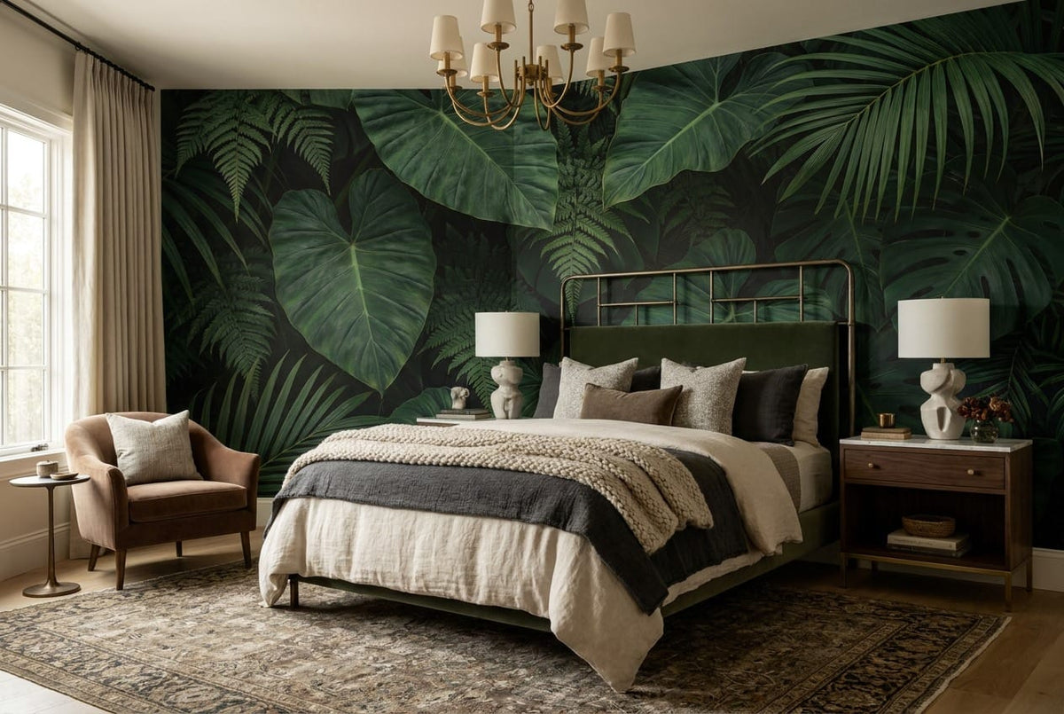 Deep Green Elephant Ear Jungle Wallpaper Mural in green