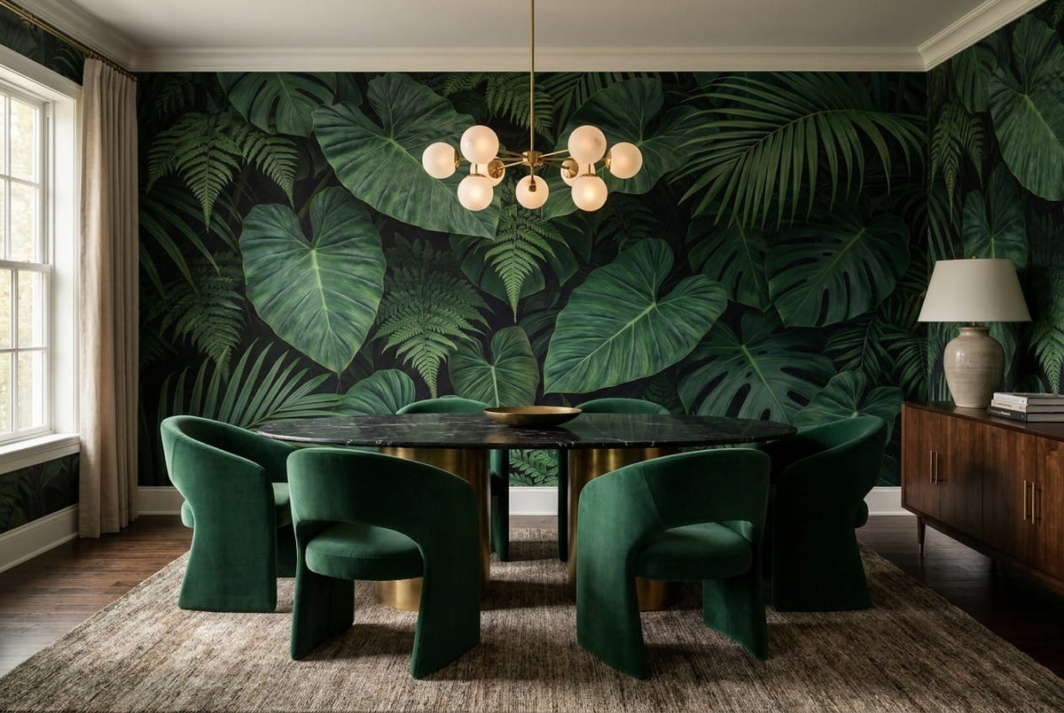 Deep Green Elephant Ear Jungle Wallpaper Mural in green