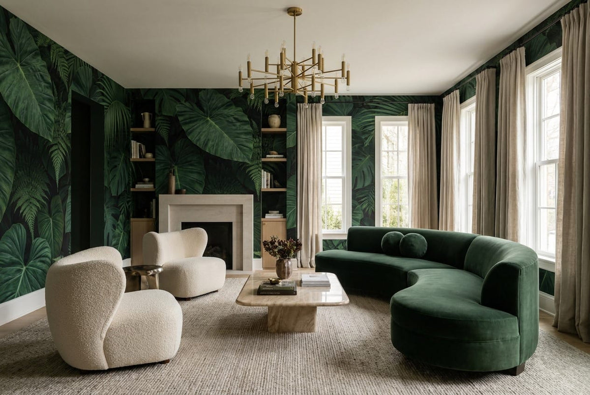 Deep Green Elephant Ear Jungle Wallpaper Mural in green
