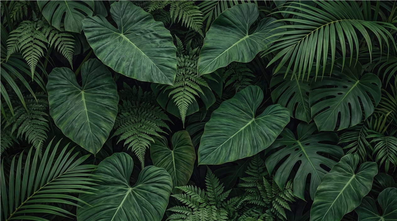 Deep Green Elephant Ear Jungle Wallpaper Mural