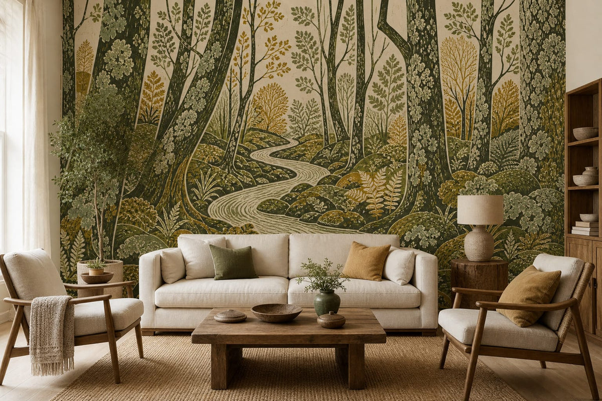 Green Blockprint Wallpaper Mural product view