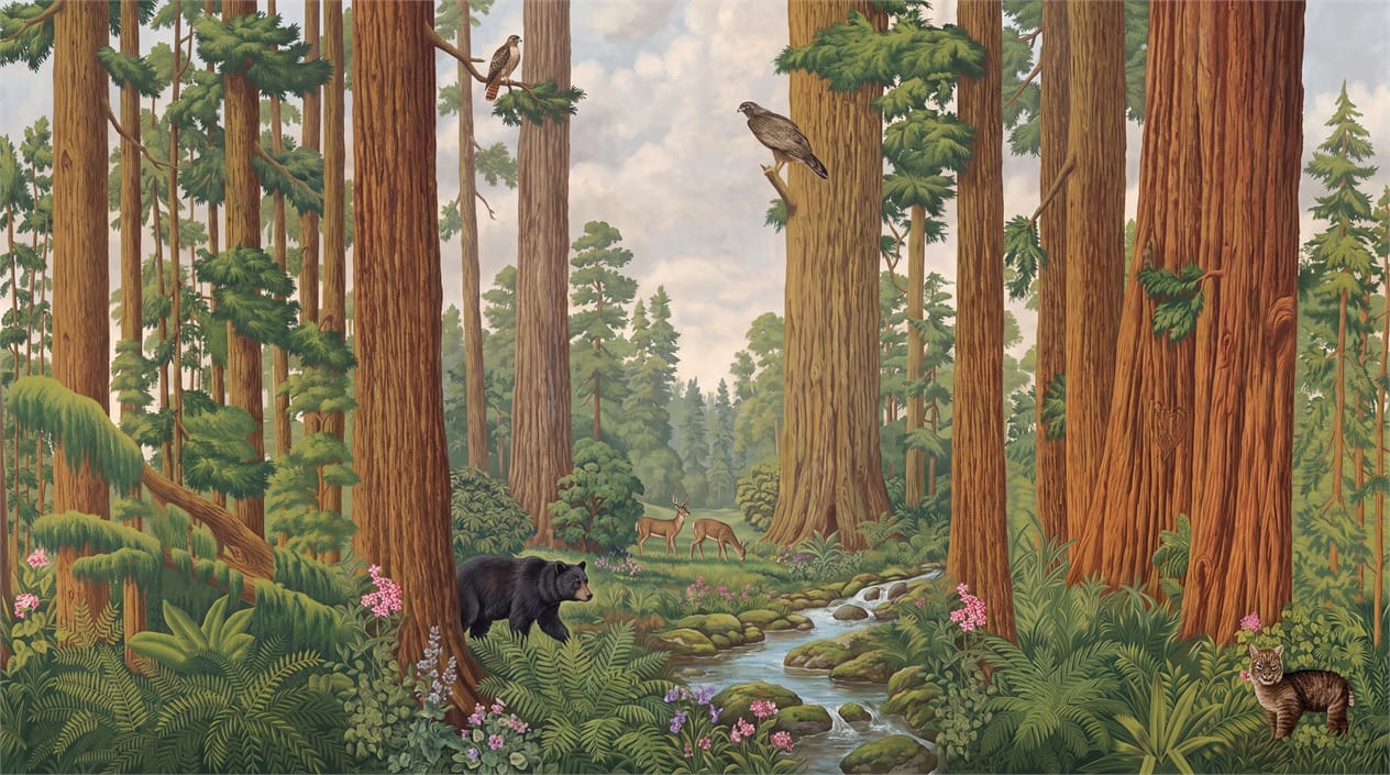 Majestic Wildlife Stream Redwood Forest Wallpaper Mural
